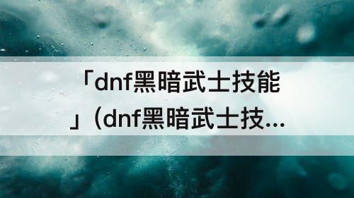 「dnf黑暗武士技能」(dnf黑暗武士技能组合110级)