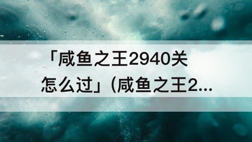 「咸鱼之王2940关怎么过」(咸鱼之王2940关怎么过华佗)